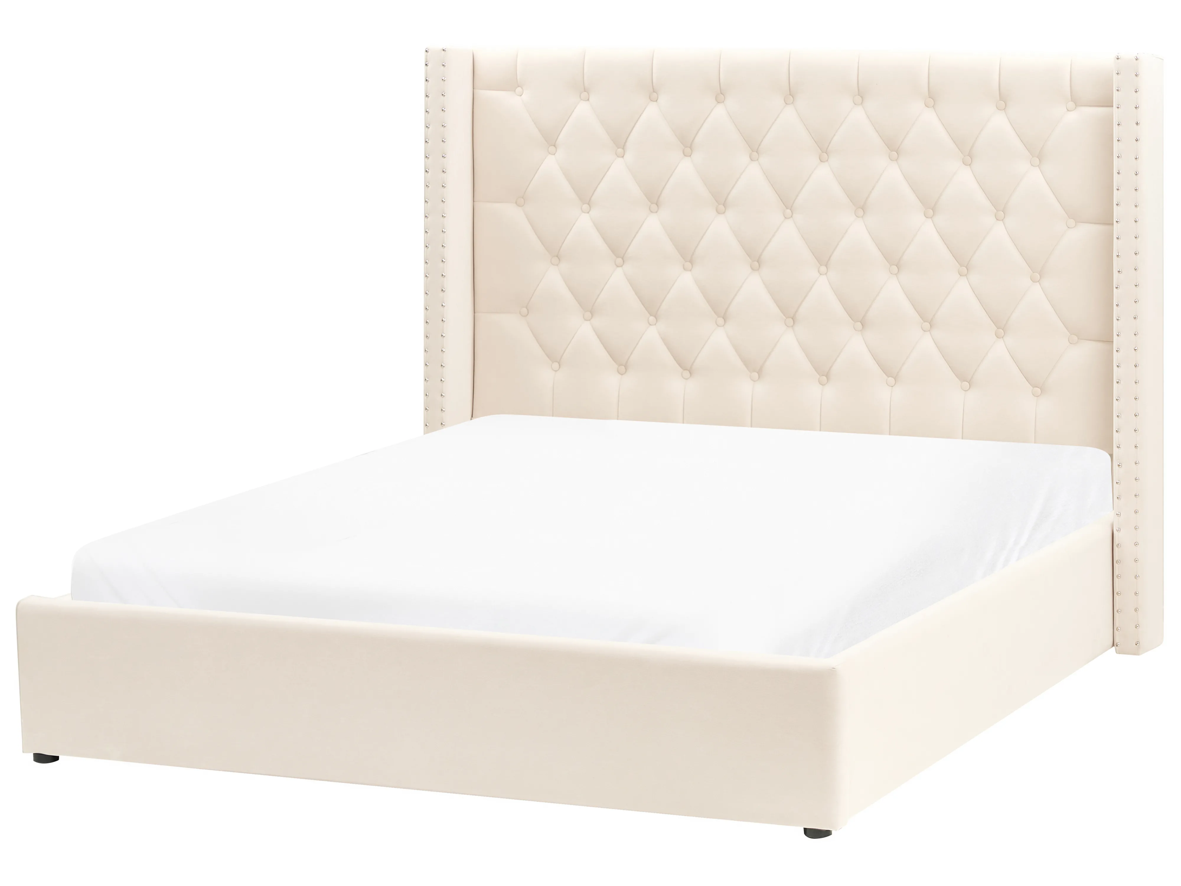 Bed met opbergruimte Fluweel LUBBON 160 x 200 cm Gebroken wit