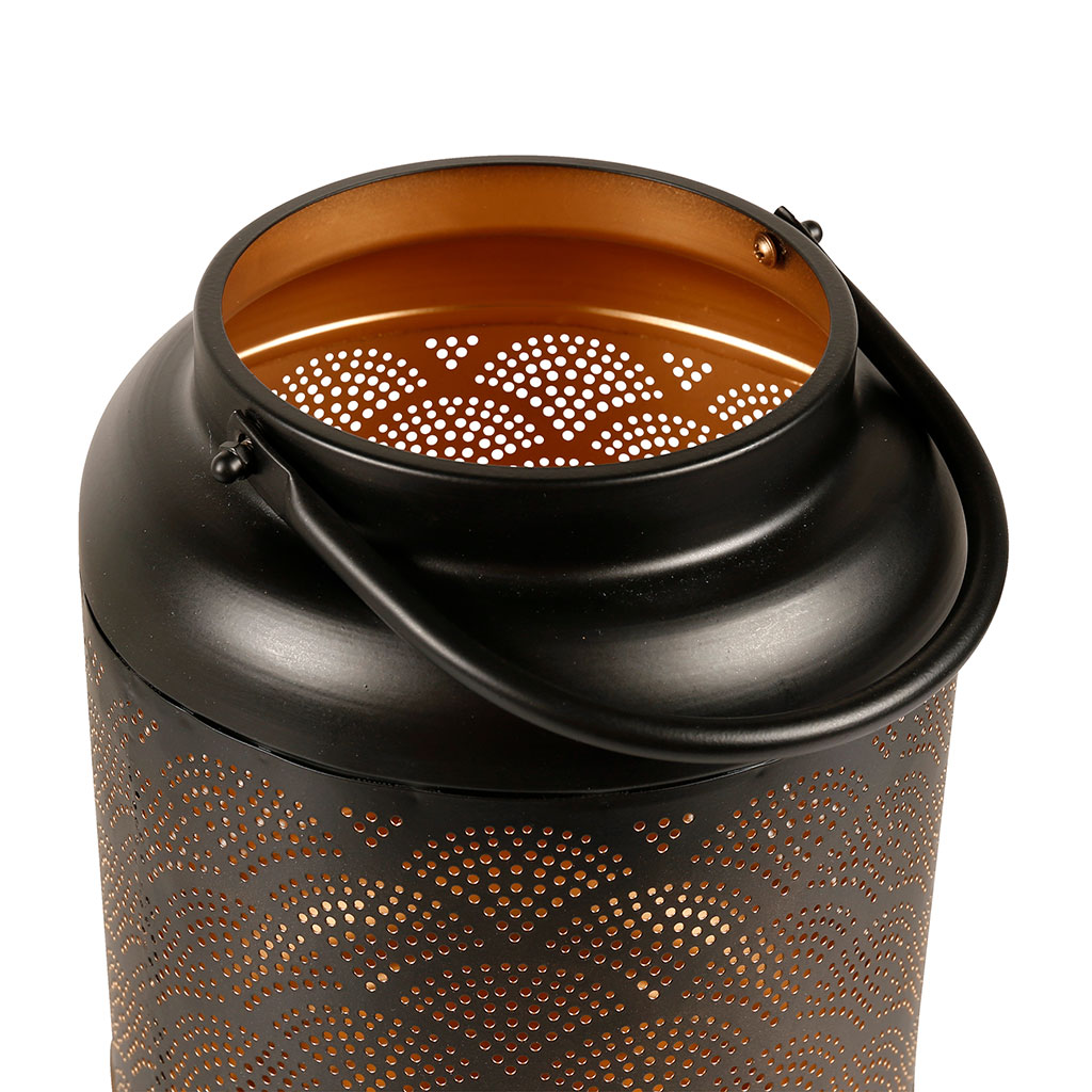 Lanterne ronde en métal ginkgo noire 25x18cm