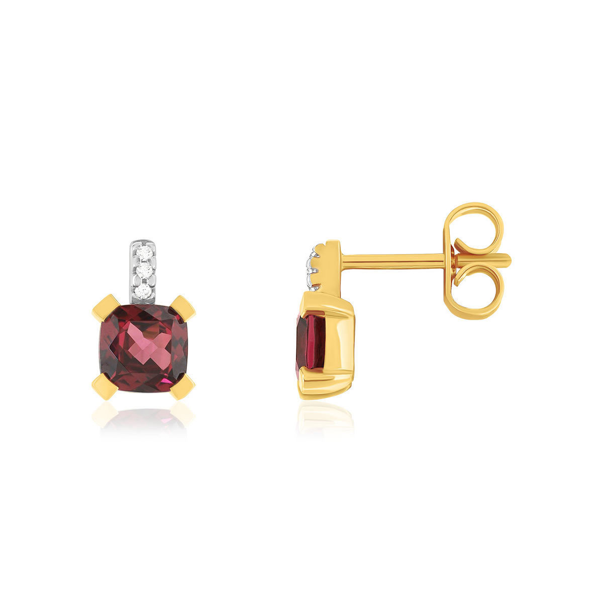 Boucles d'oreilles or 375 2 tons grenats rhodolites et diamants