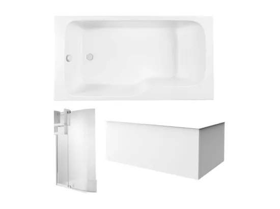 Pack baignoire bain douche 160 x 85 JACOB DELAFON Malice version gauche + tablier en angle + pare bain + étagère pour pare bain