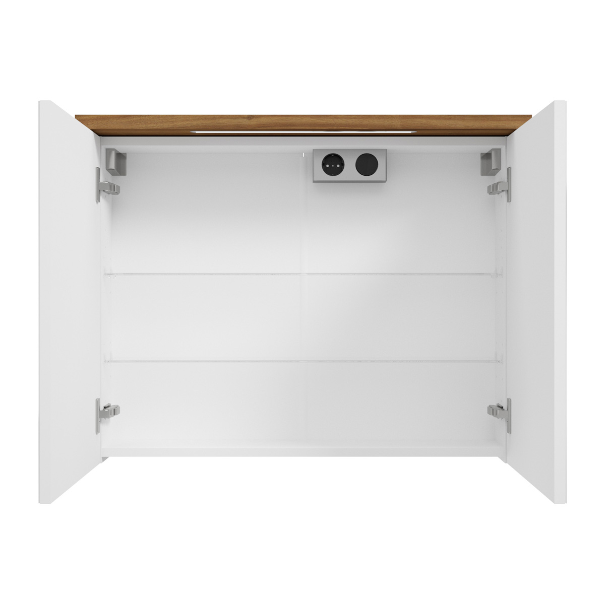 Fontana Rovigo badmeubel 80cm walnoot met witte wastafel zonder kraangat en spiegelkast met verlichting