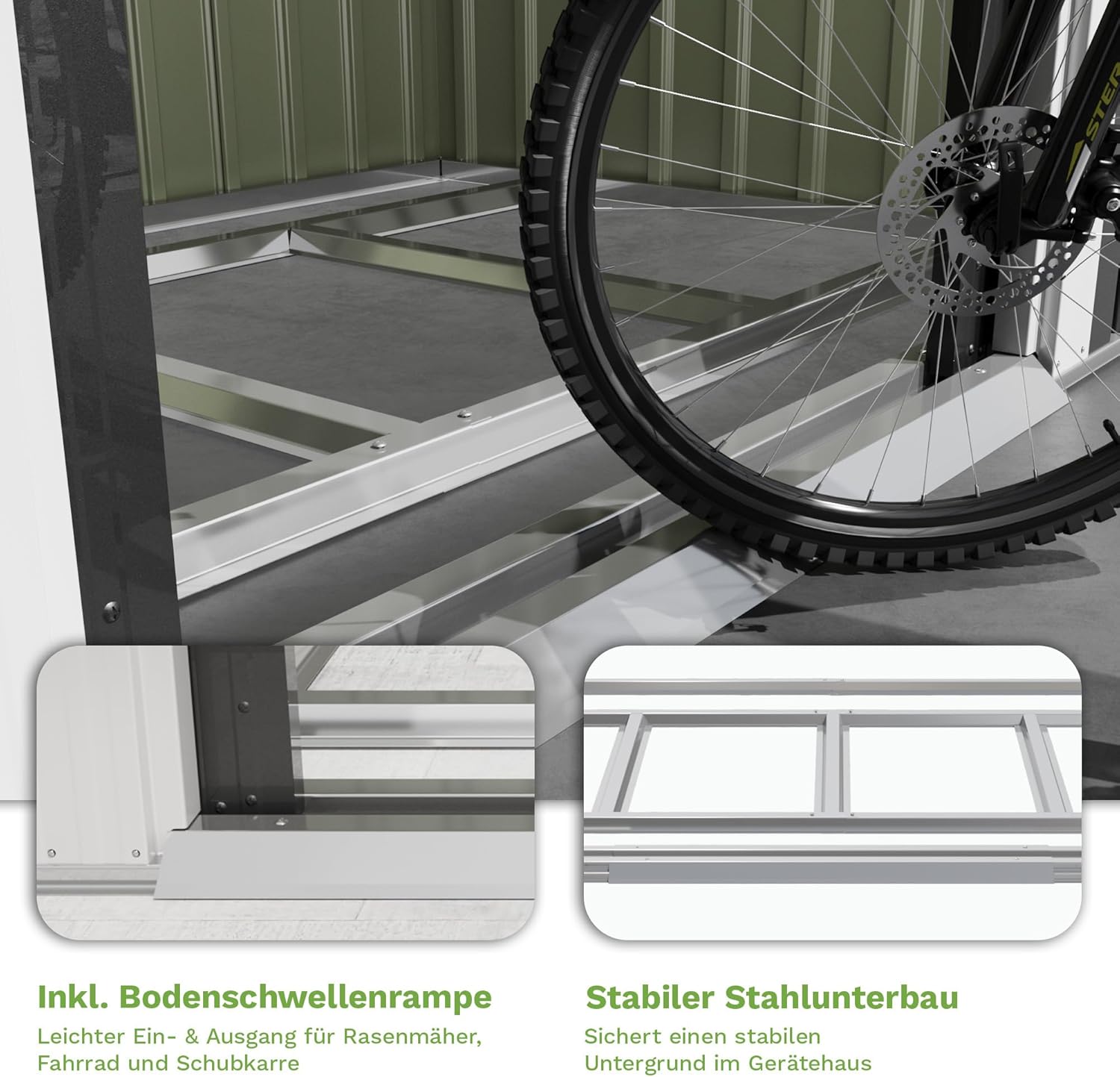 Devoko Metall Geräteschuppen 183x109x182cm mit Fundament, 3.6m³ Gerätehaus mit Pultdach und Schiebetür, Outdoor, Wetterfest, Gartenschuppen für Fahrrad,Terrasse, Rasen, Anthrazit