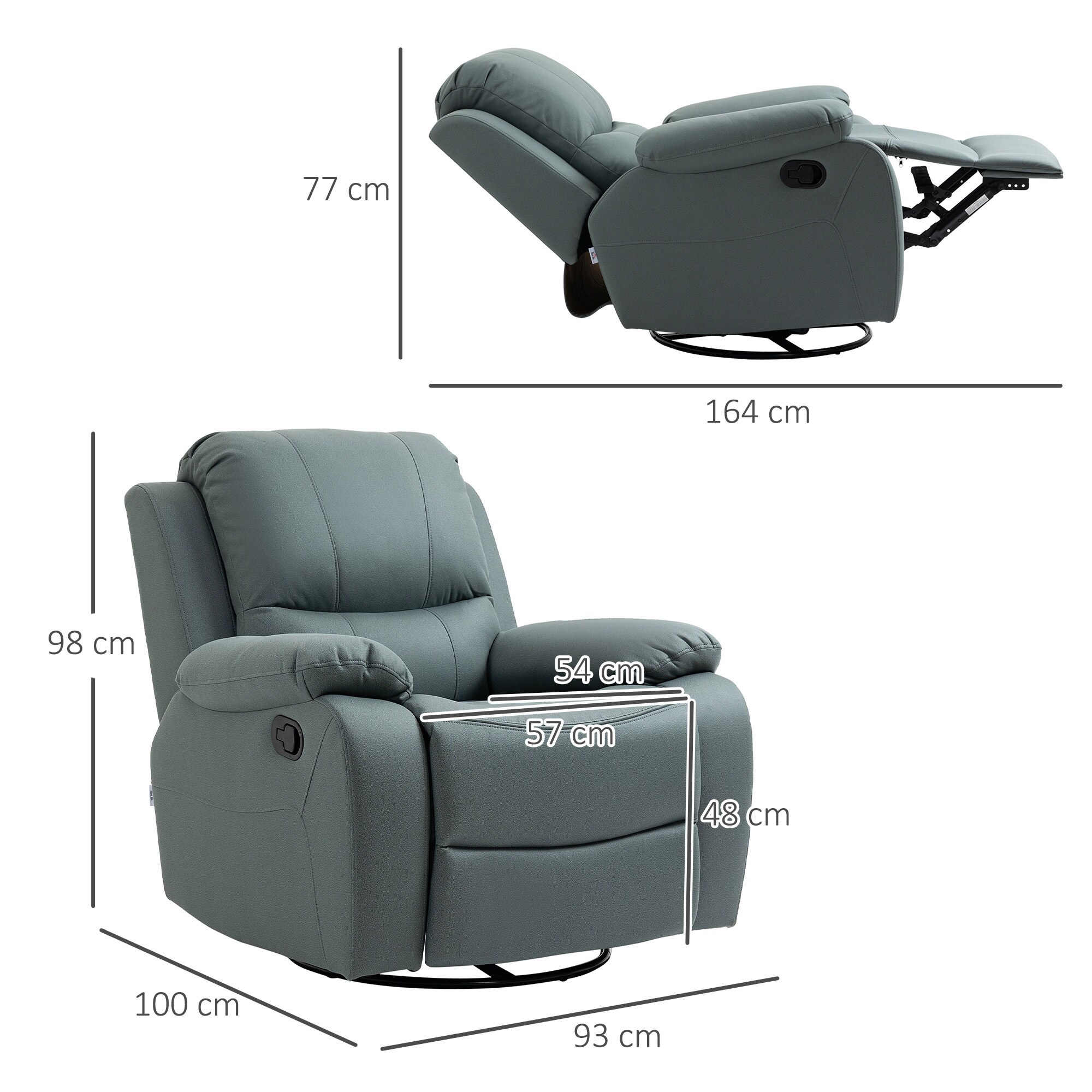 HOMCOM Relaxsessel mit Rückenkissen grün 93L x 100B x 98H cm