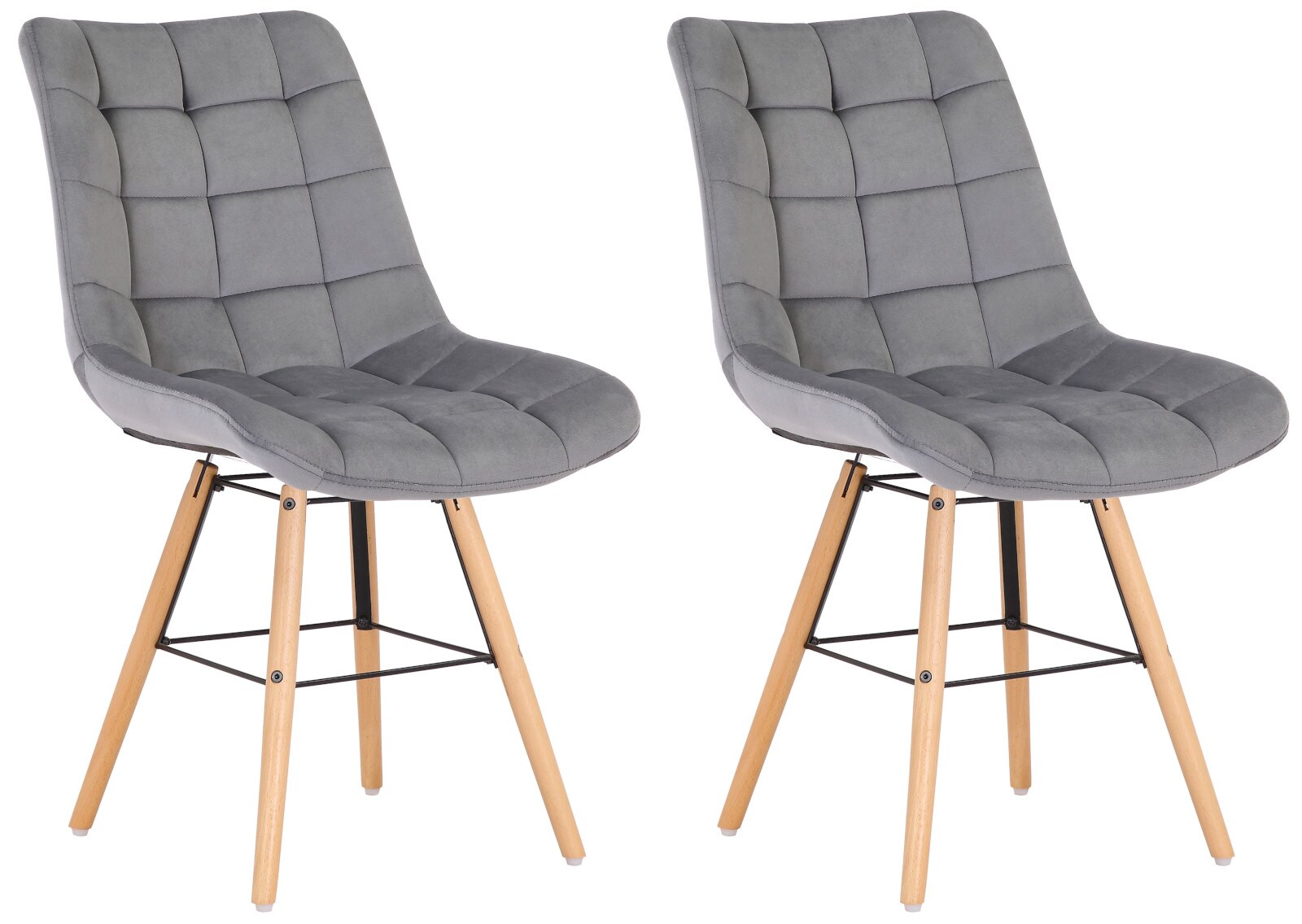CLP 2er Set Stühle Leni Samt I Polsterstühle Mit Gestepptem Sitz Und Samtbezug I Lehnstühle Mit Einem Gestell Aus Holz Und Metall