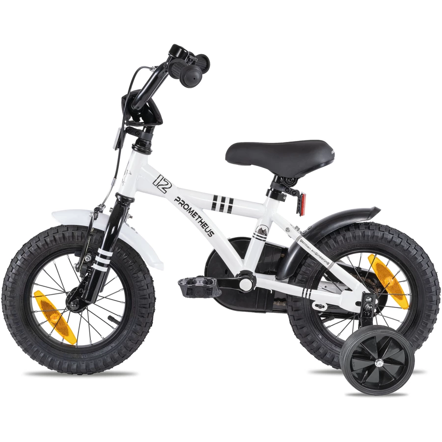 PROMETHEUS BICYCLES® Kinderfahrrad 12 in Weiß & Schwarz ab 3 Jahre mit Stützräder