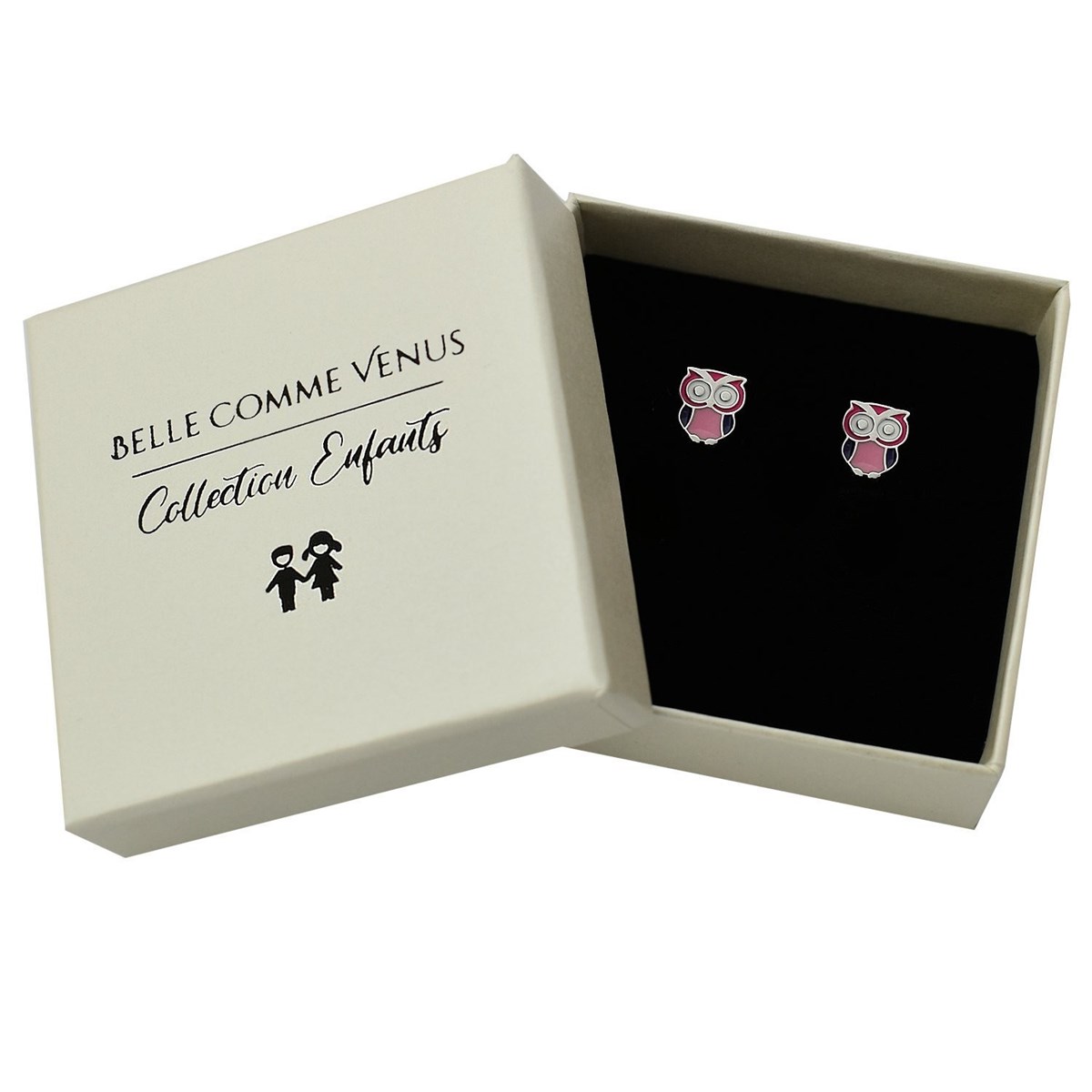 Boucles d'oreilles hibou émail coloré Argent 925 Rhodié