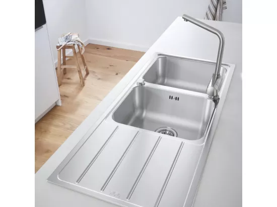 Evier à encastrer 2 bacs GROHE K500 quickfix réversible avec vidage auto