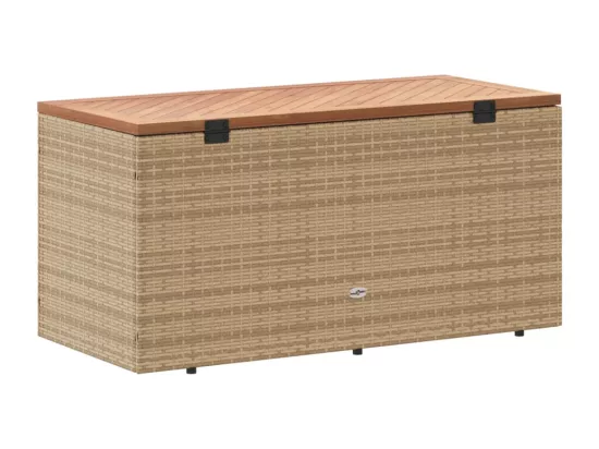 Boîte de rangement de jardin beige résine tressée bois d'acacia