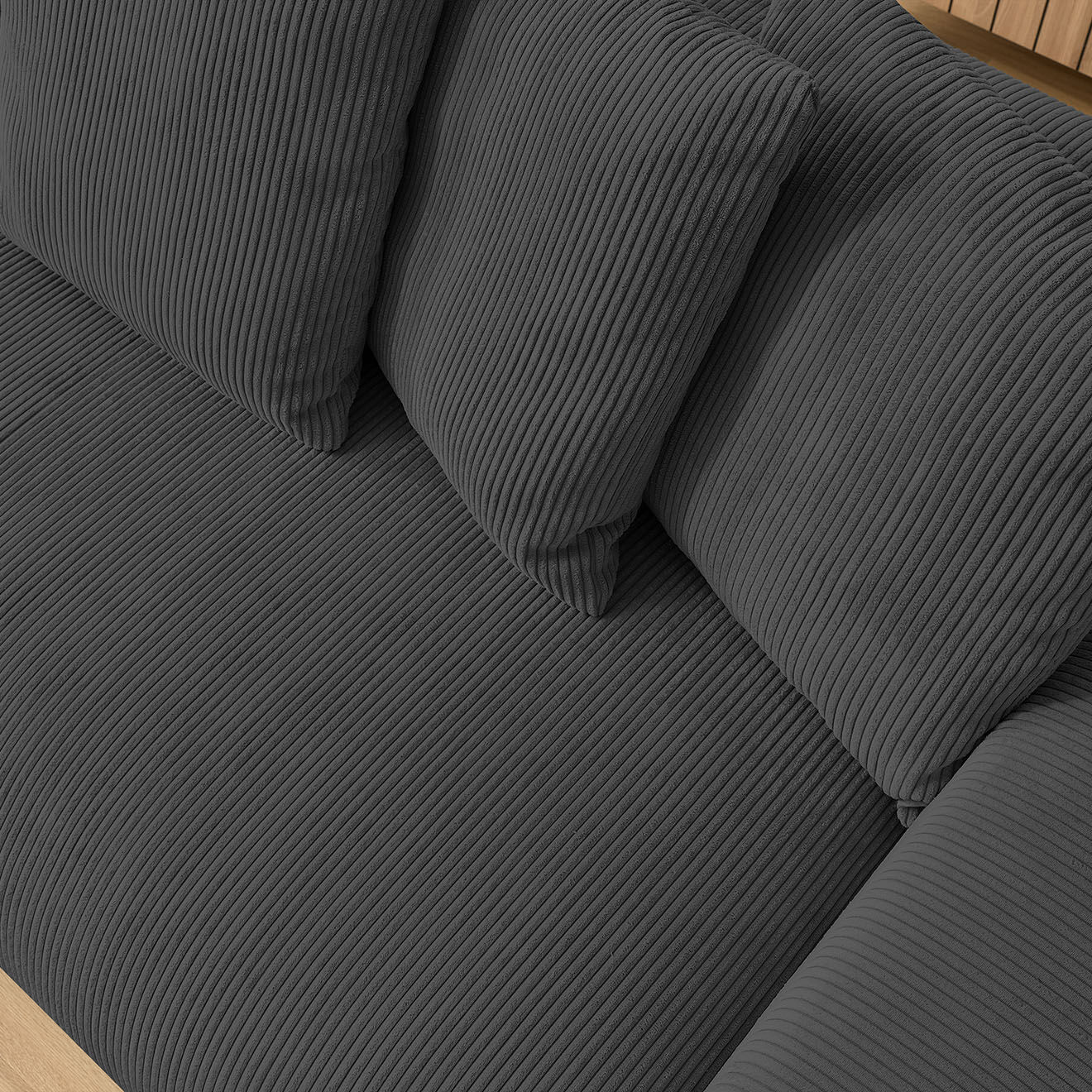 Bobochic Canapé droit fixe 3 places ultra moelleux voltaire velours côtelé gris foncé - 280x124x75 cm