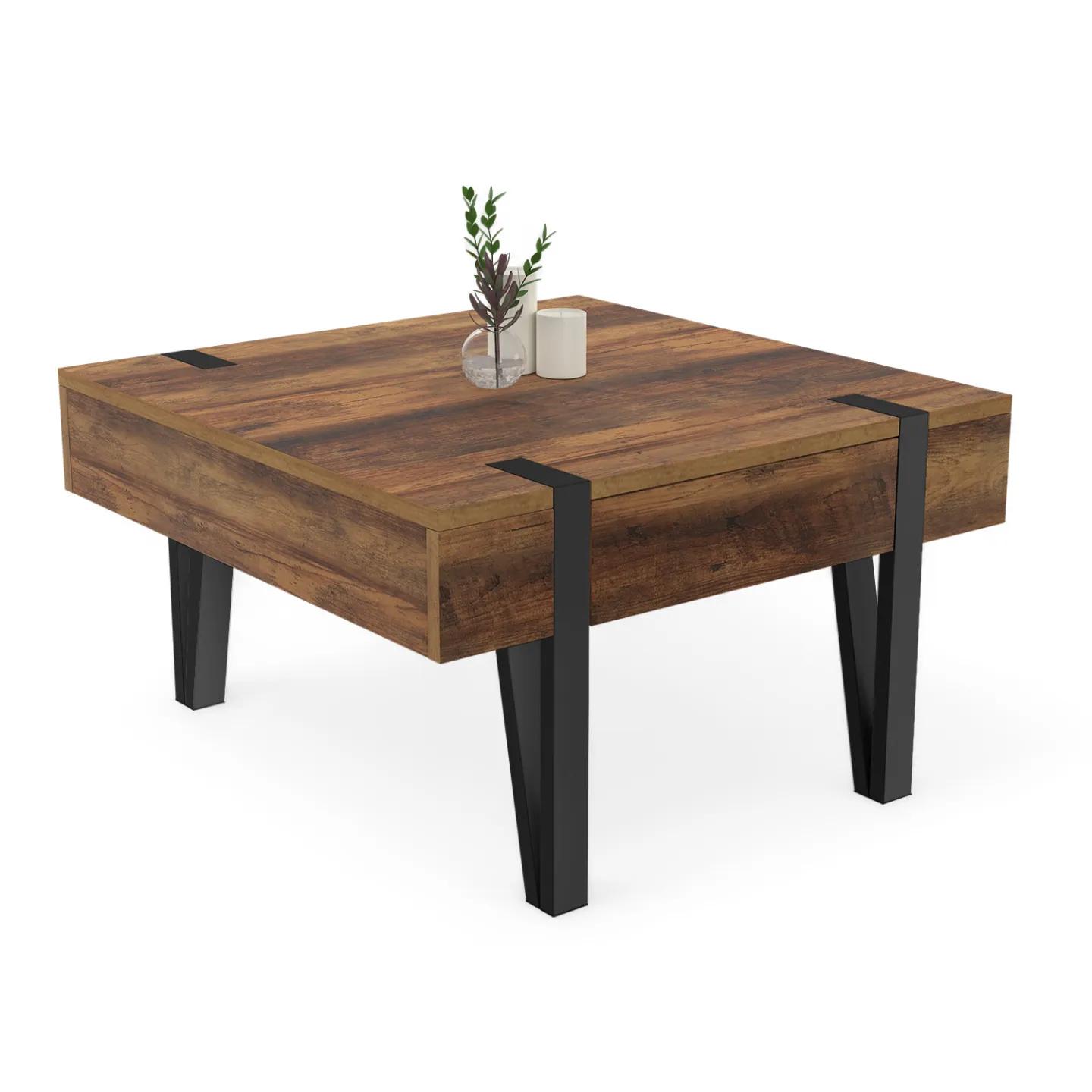 Table basse carrée AUSTRIA 1 tiroir bois pied épingle