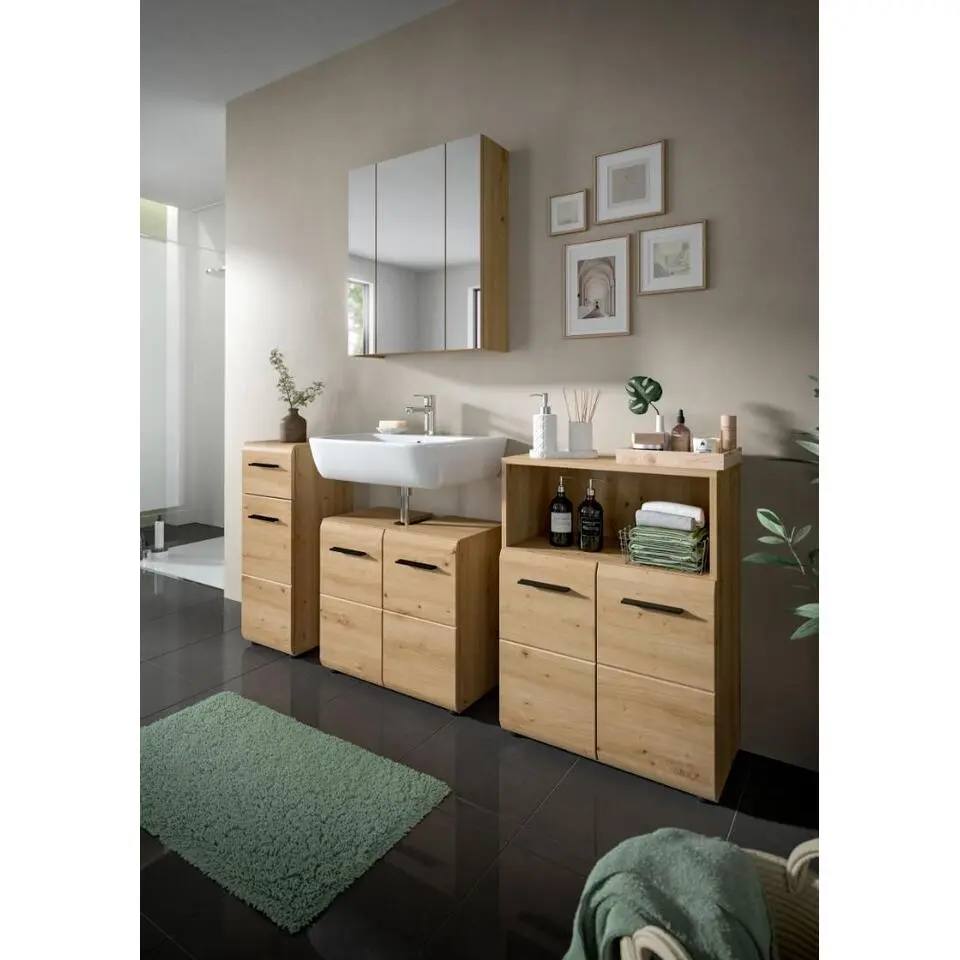 Hioshop Ice badkamerkast 1 deur- 1 lade eiken decor