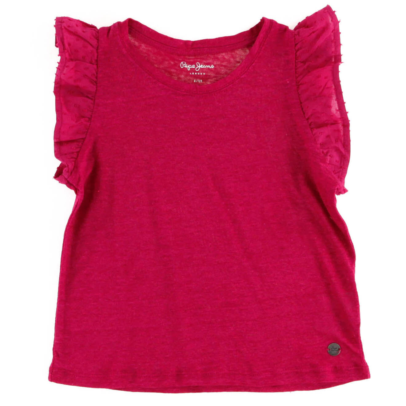Pepe Jeans Top 100% Lin Itzel à broderie et volant framboise
