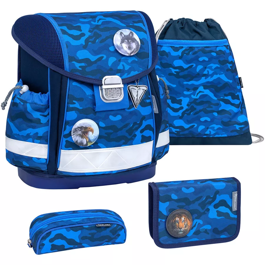 Belmil Schulranzen Classy Schulranzen Set 5-teilig mit Brustgurt Blue Camouflage