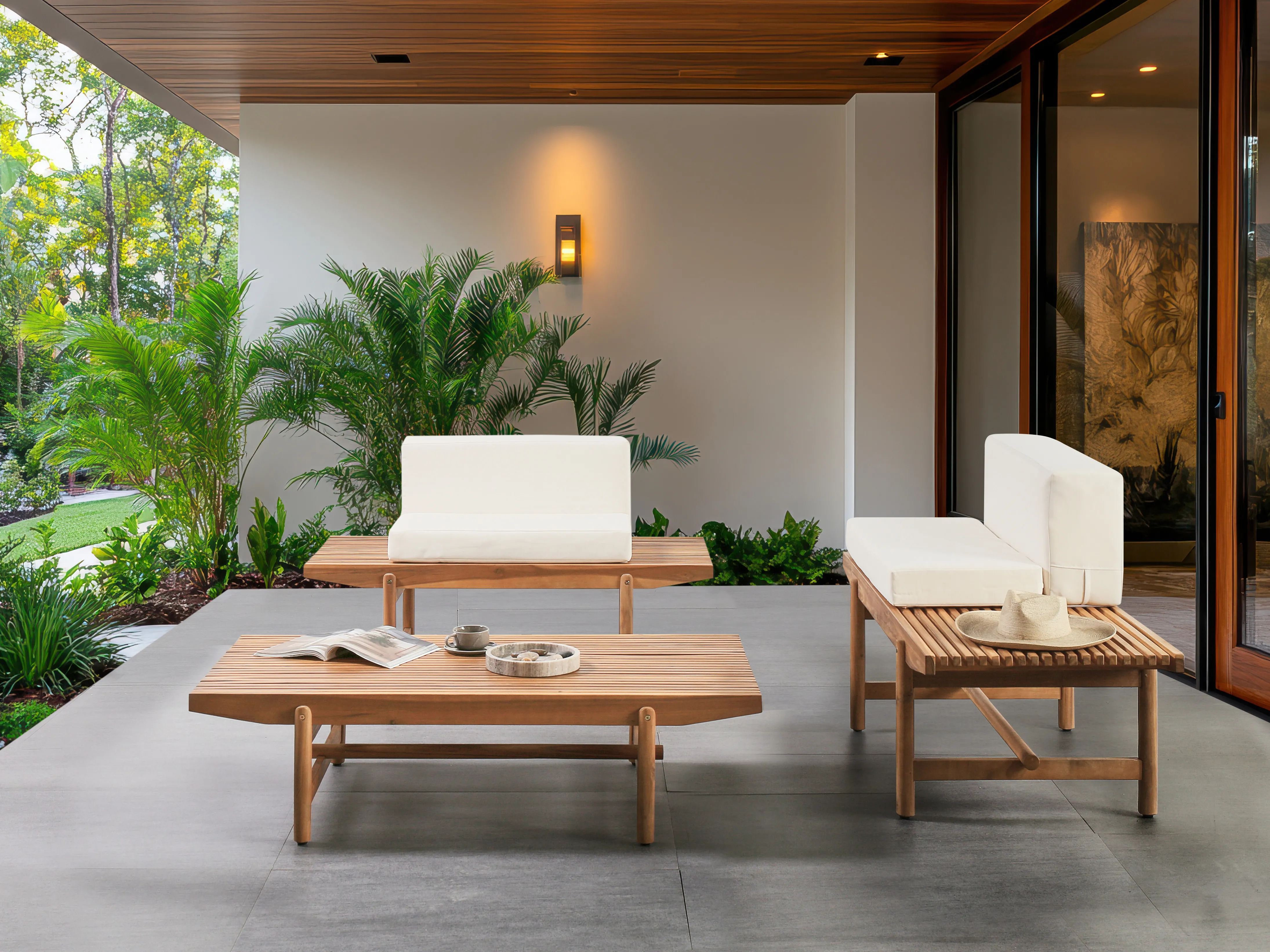 Loungeset met tafel 2-zits GIAVENO Acaciahout Gebroken wit