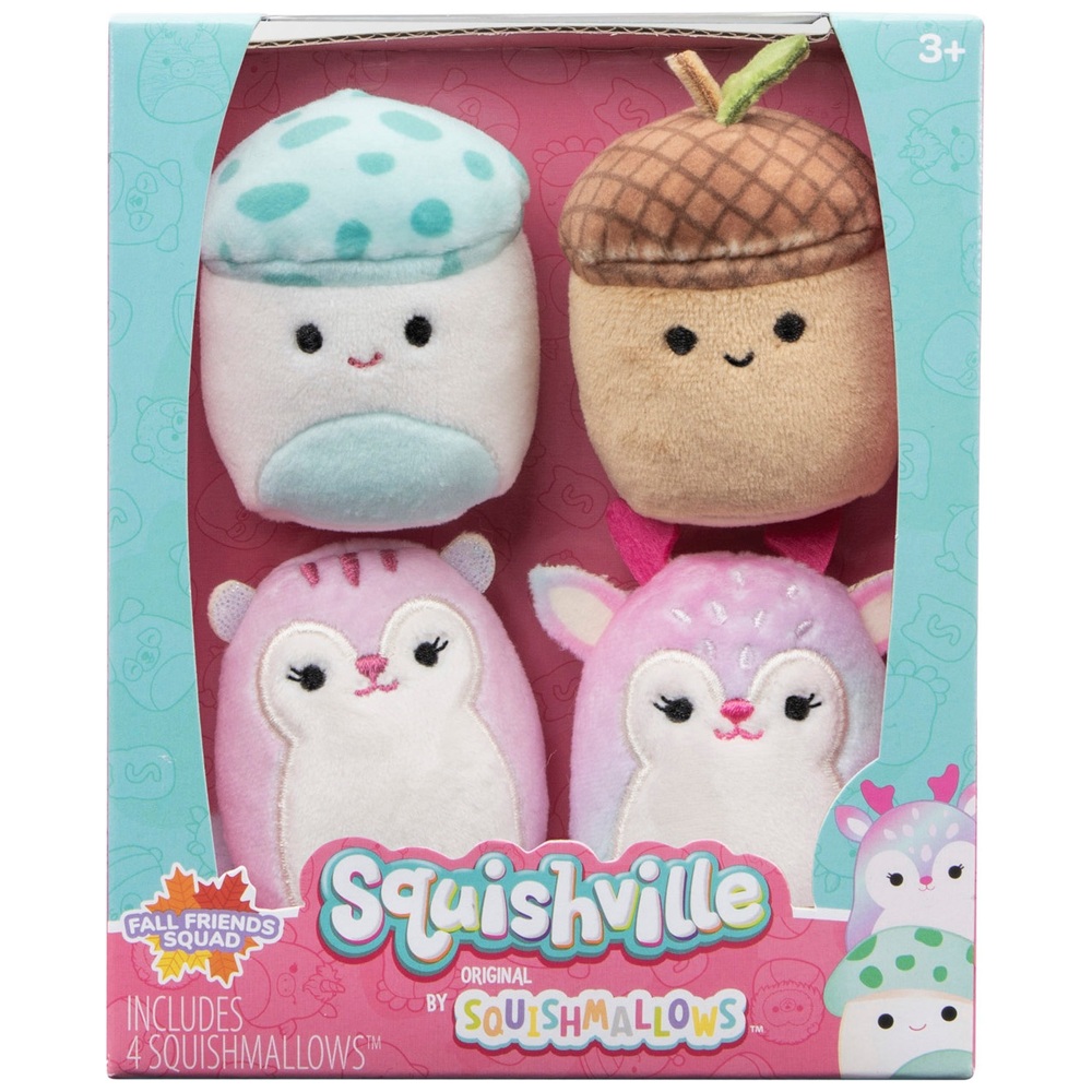 Squishville von Original Squishmallows, 5 cm, 4er-Pack – Herbstfreunde-Plüschtier