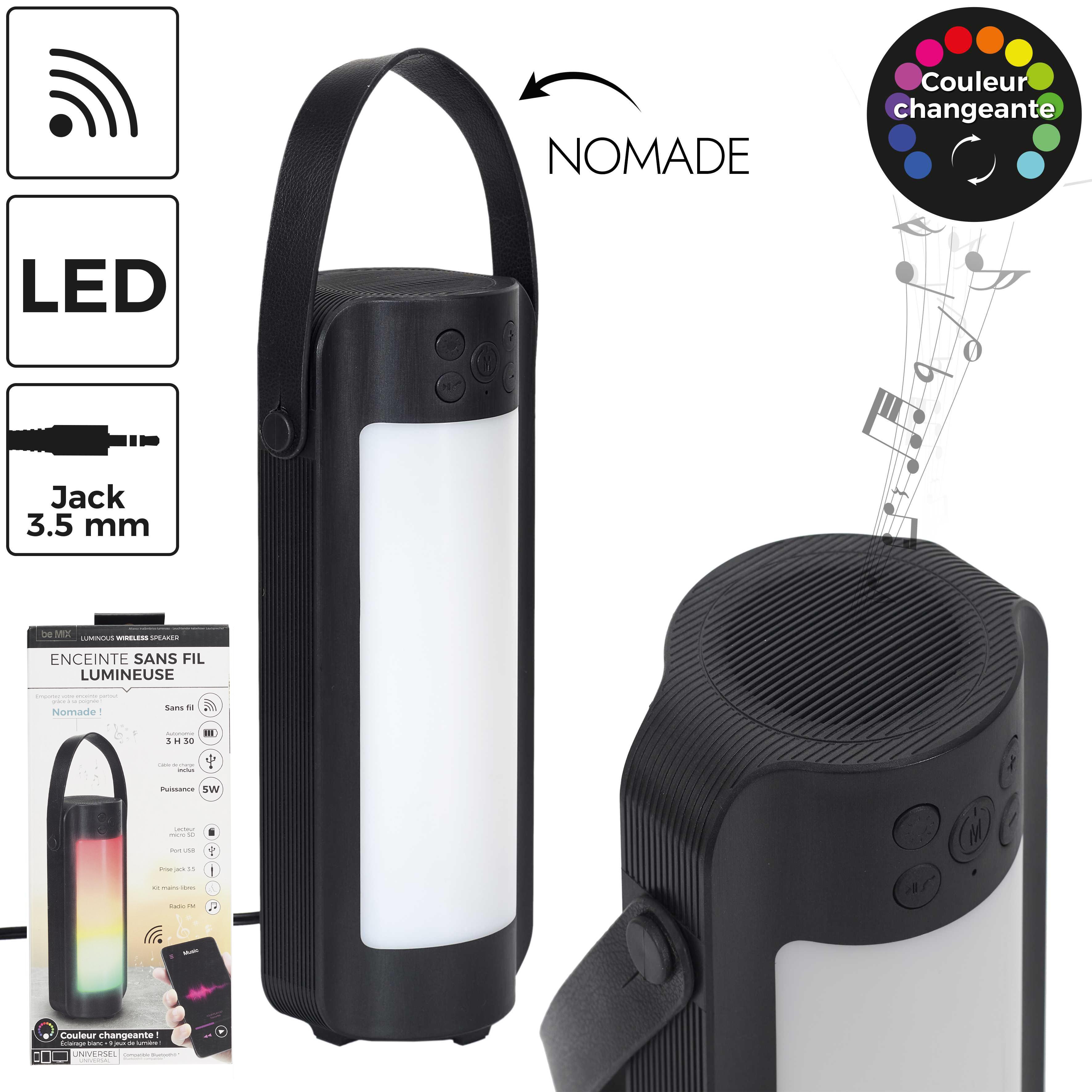 ENCEINTE PORTABLE LED SANS FIL 27.5CM