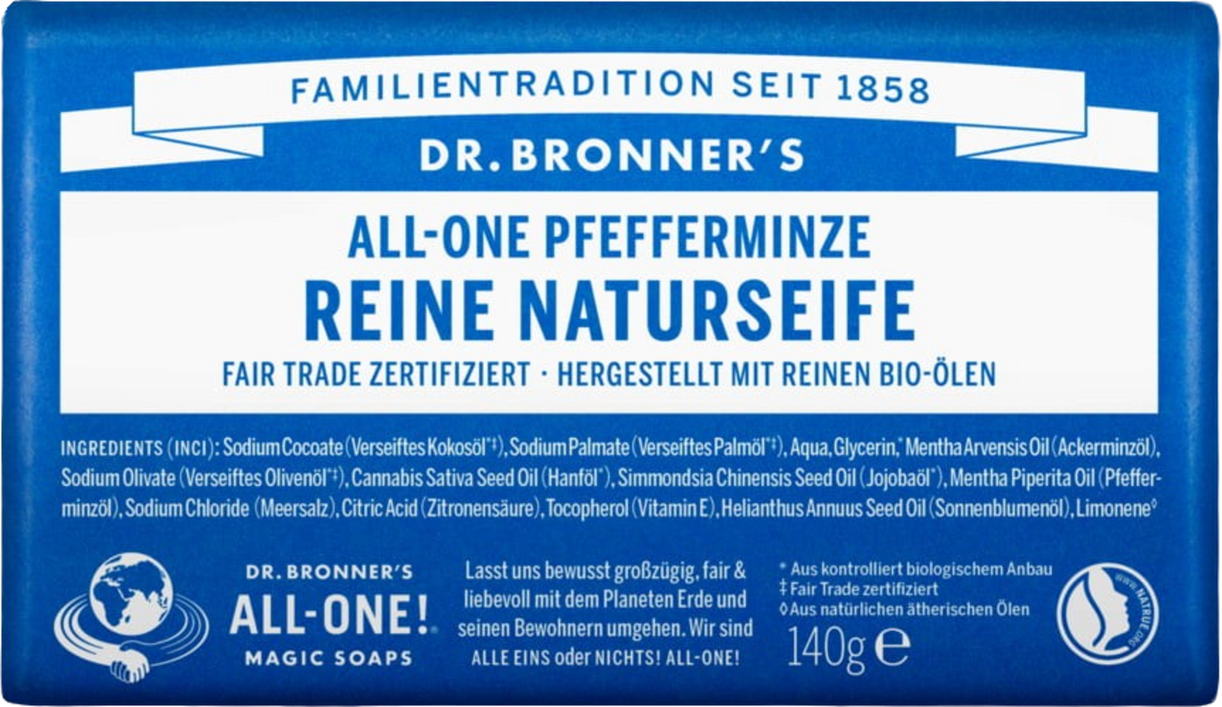 Dr. Bronner's  Bar Soap Pfefferminze, 140 g