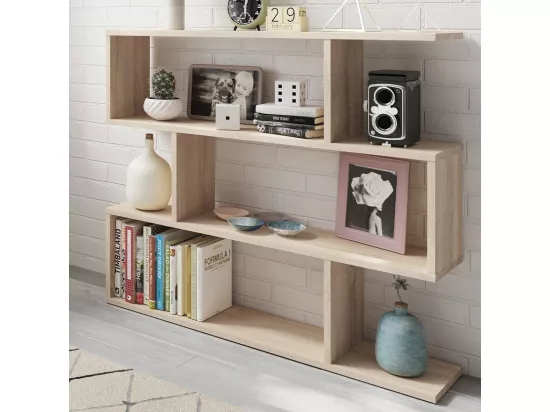 Bibliothèque, étagère basse 3 niveaux en bois mélaminé couleur chêne canadien- Longueur 110 x Hauteur 97 x Profondeur 24 cm