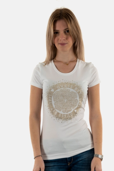tee shirt guess jeans cn round camelia g011 pure white