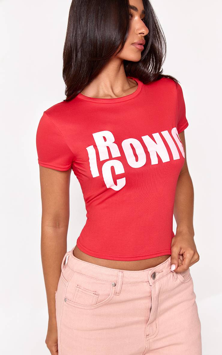 Rouge T-shirt Ajusté Graphique Iconique & Ironique