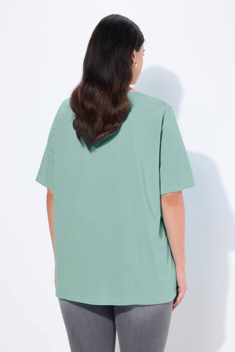 T-Shirt, A-Linie, V-Ausschnitt, Halbarm, helles moosgrün