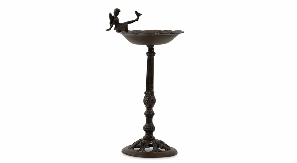 Abreuvoir oiseau ange sur pied fonte fonte marron 27.5x25x51.5cm
