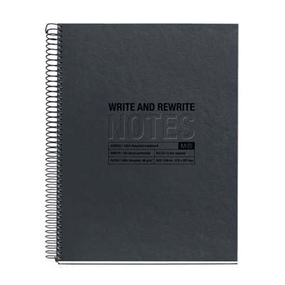Notebook ECO DESIGN, Just Black, carton recyclé, A4, quadrillage 5x5 mm, 120 feuilles de 4 couleurs, Miquelrius, Noir.
