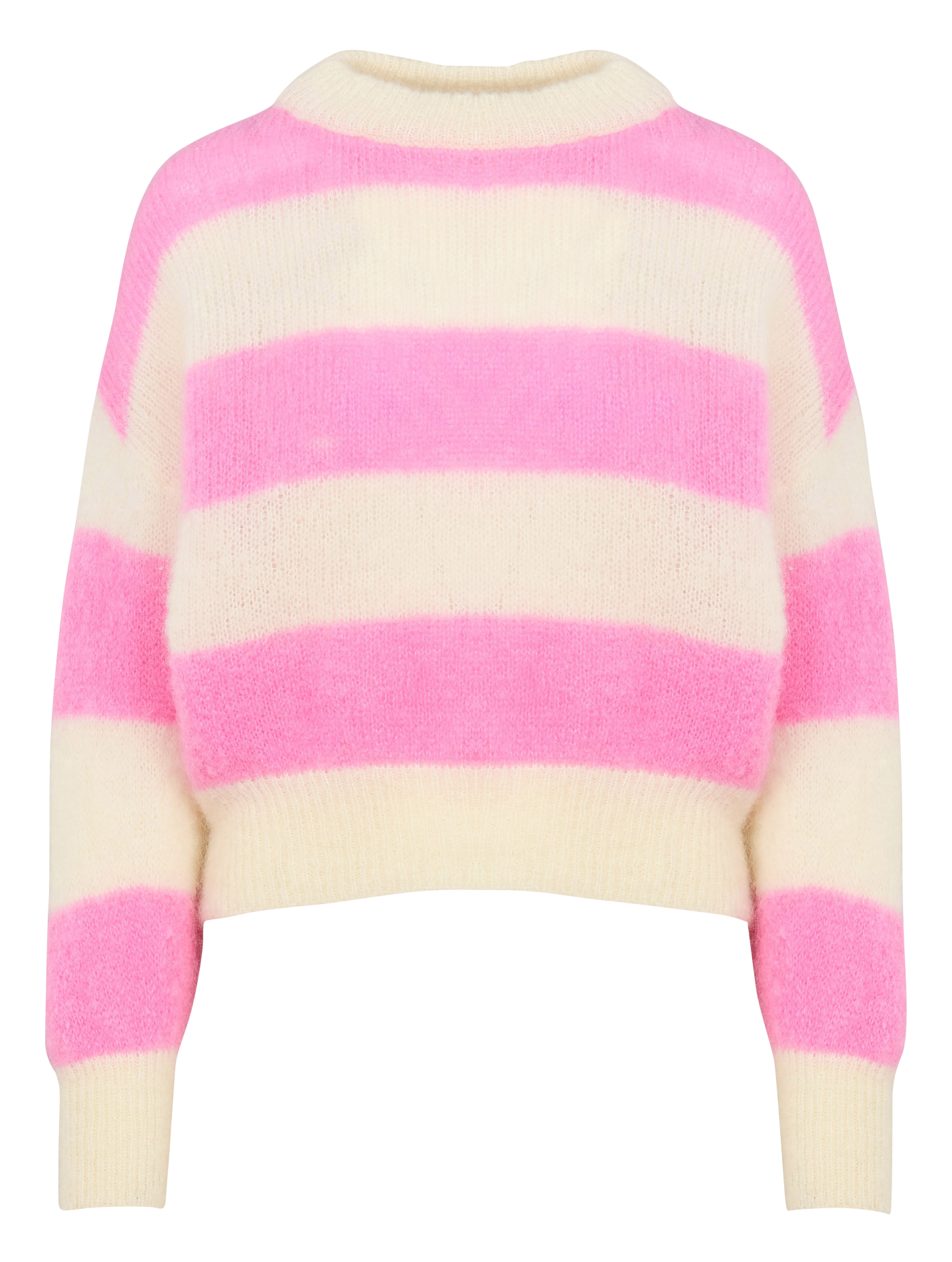 LILLY - Pull ample col rond rayé en mohair mélangé | Rose