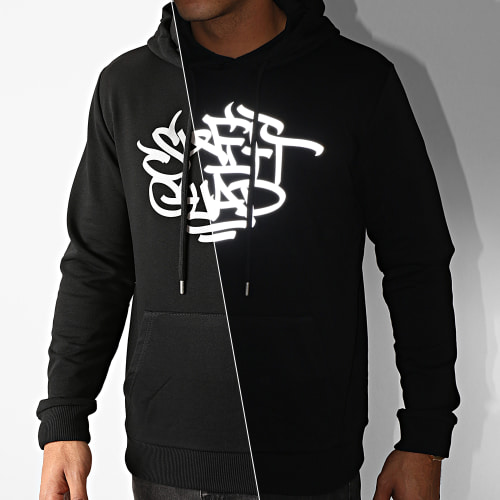Sweat Capuche Brush Noir Réfléchissant