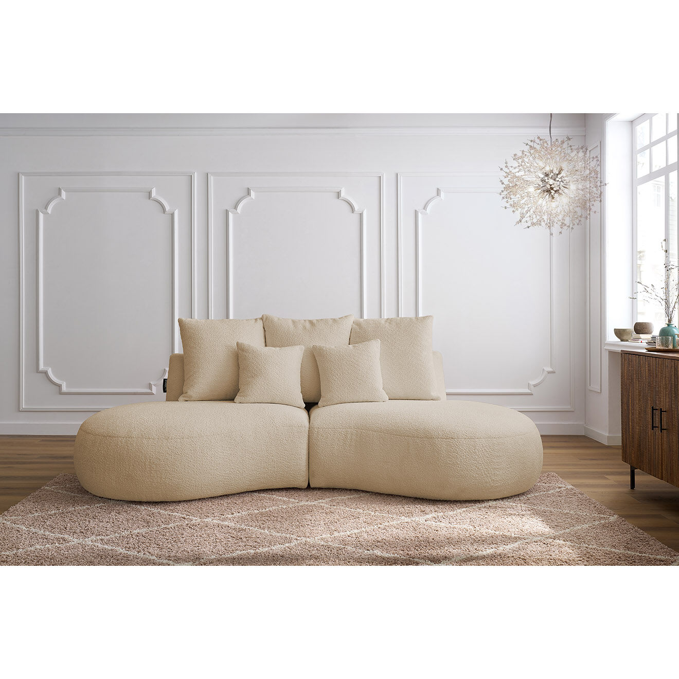 Bobochic Canapé droit fixe 3 places saint-germain tissu bouclette beige - 260x145x92 cm