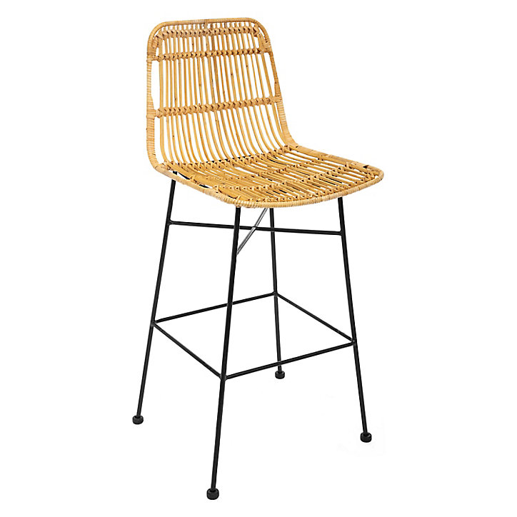 Chaise de bar Kubu H. 100 cm métal et rotin
