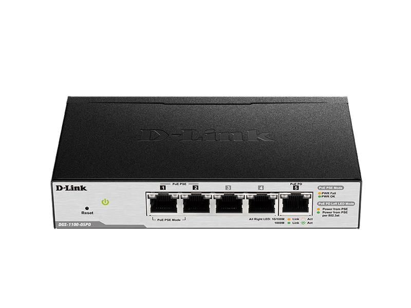 D-Link PoE Switch DGS‑1100‑05PD 5 Port 5‑Port Gigabit PoE‑Powered Smart Managed Switch