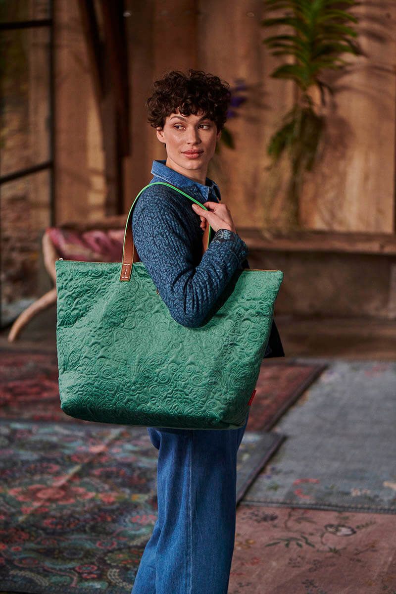 Pip Studio Tote Bag Velvet Quiltey Days Green