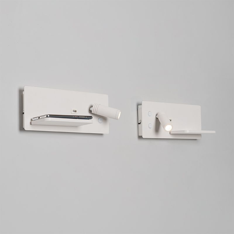Set van 2 wandlampen wit incl. LED met USB en inductielader - Riza