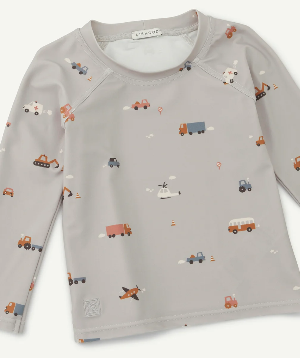 LIEWOODT-SHIRT DE BAIN NOAH BÉBÉ ANTI-UV GRIS AVEC MOTIFS VOITURE