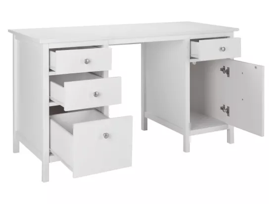 Bureau ALBANE - 4 tiroirs - 1 porte - Pin blanc