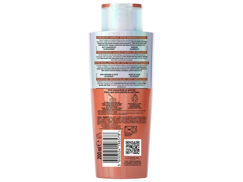 L'Oréal Elsève Shampoo Fiber Booster Anti-Haarverlust 200 m Haarshampoo schützt vor unterschiedlichen Ursachen von Haarverlust und Haarbruch
