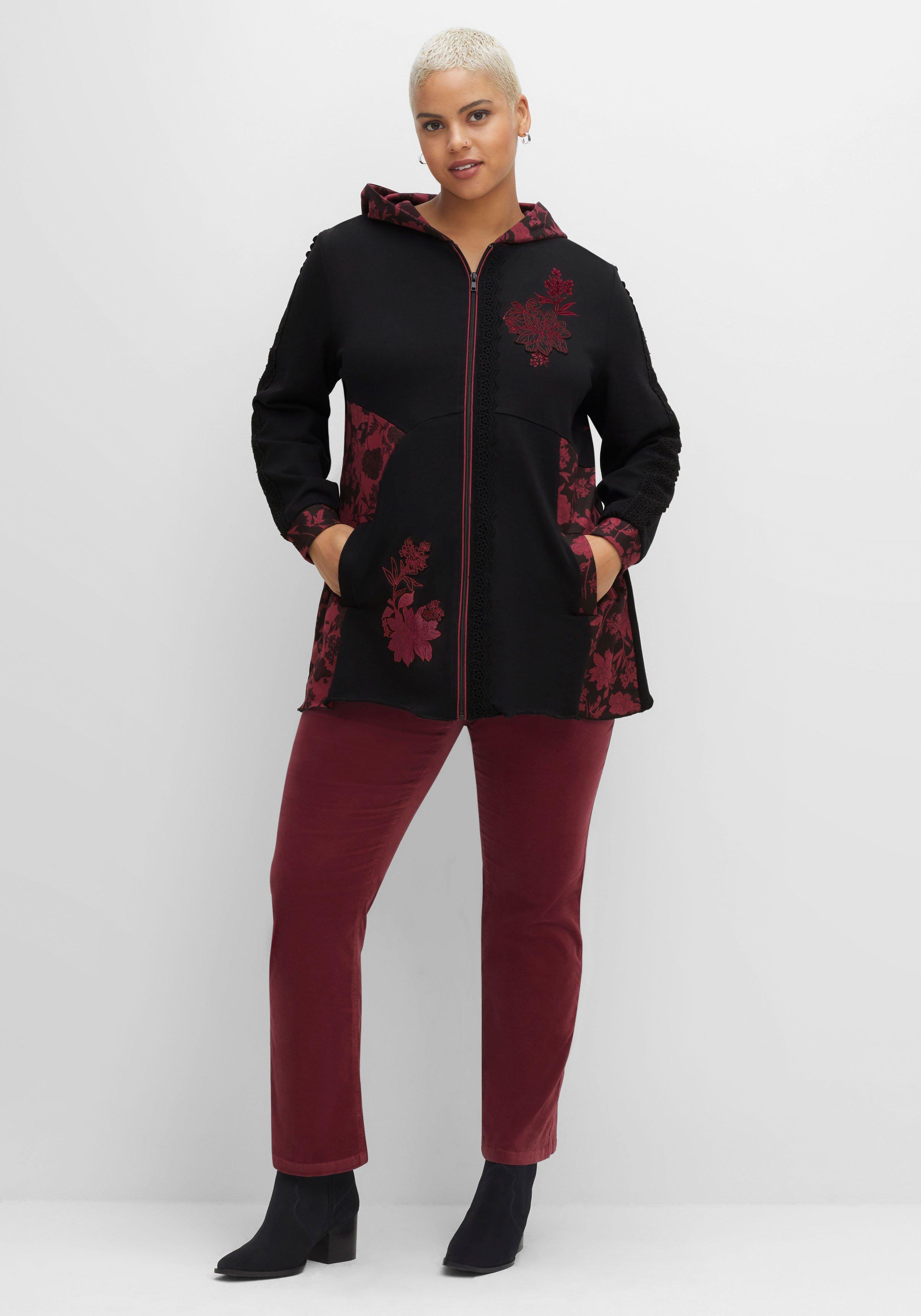 Kapuzensweatjacke in Longform, mit Blumen-Details