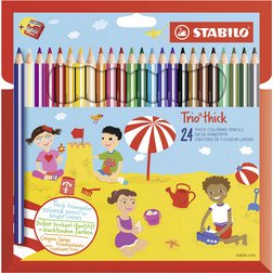 Crayon de couleur Trio long, corps large, étui de 18