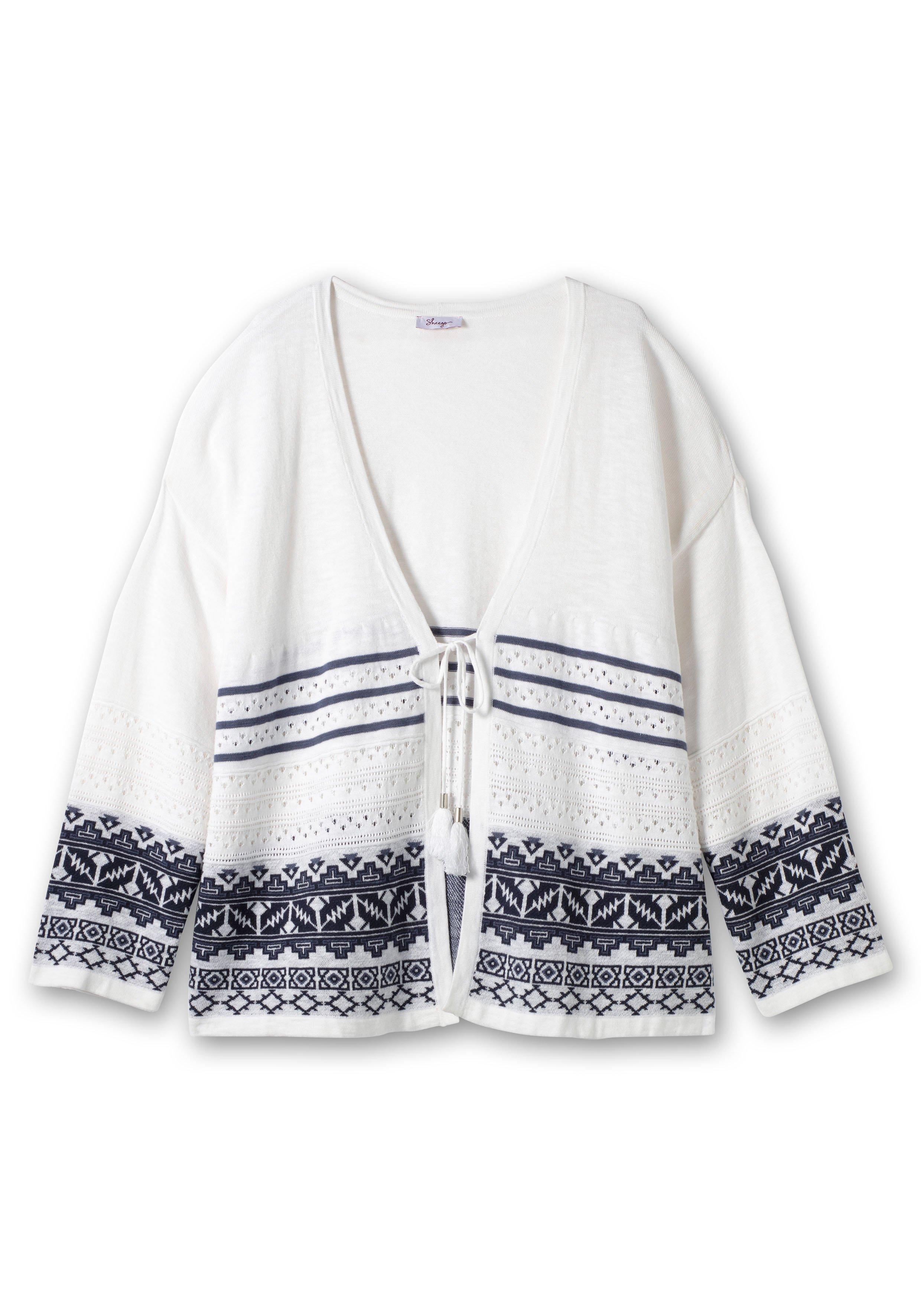 Ajour-Strickjacke mit Bindeband, in A-Linie