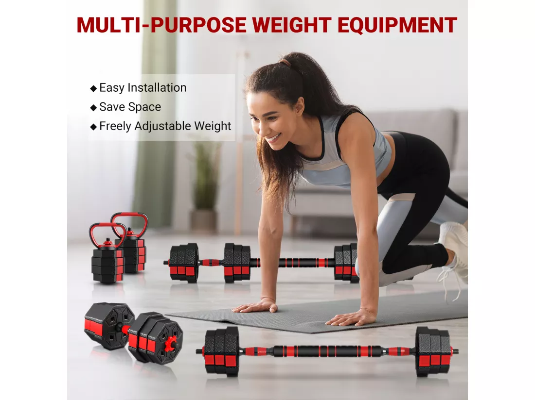Ensemble d'haltère courtes ou longues ou kettlebell 3 en 1, Haltère réglable 20kg, pour Adaptés au Fitness à Domicile et à la Musculation