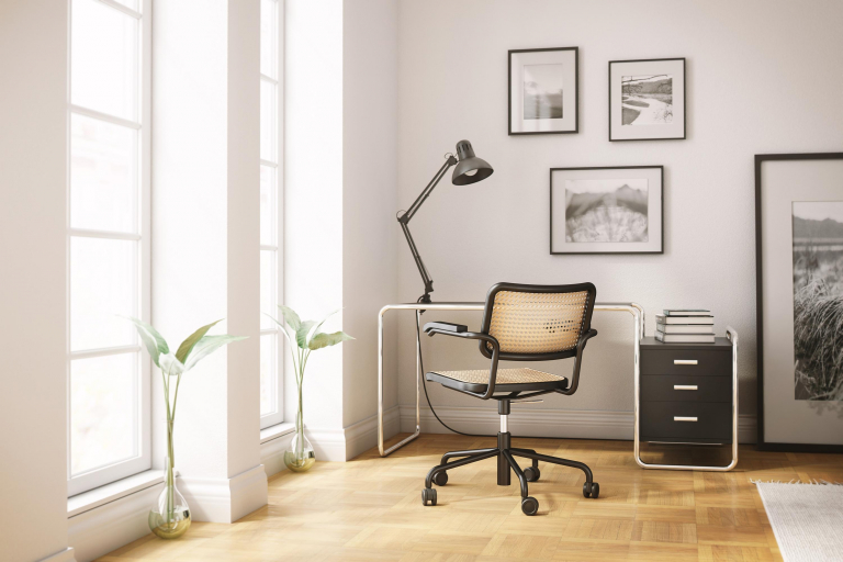Thonet S285/1 bureau essen open poriën zwart, chroom onderstel