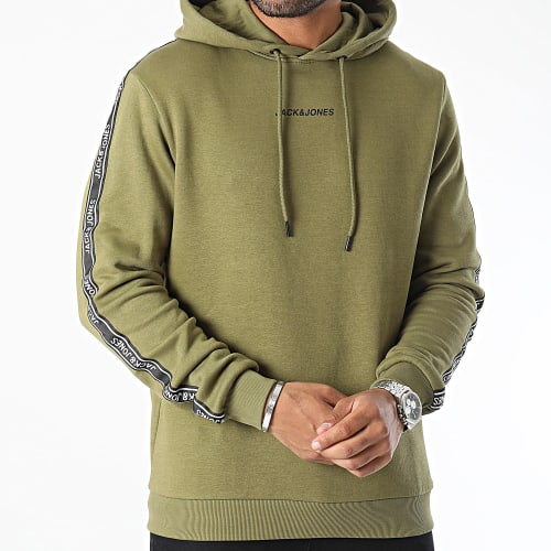 Sweat Capuche A Bandes Taper Vert Kaki
