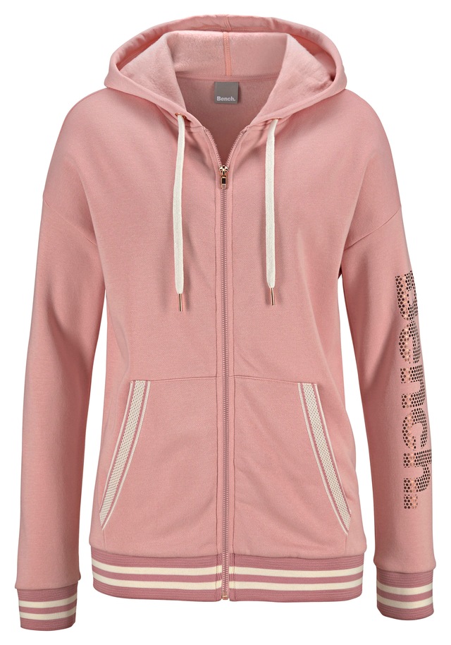 Bench. Kapuzensweatjacke , mit gestreiften Bündchen und Glanzprint, Loungewear, Loungeanzug