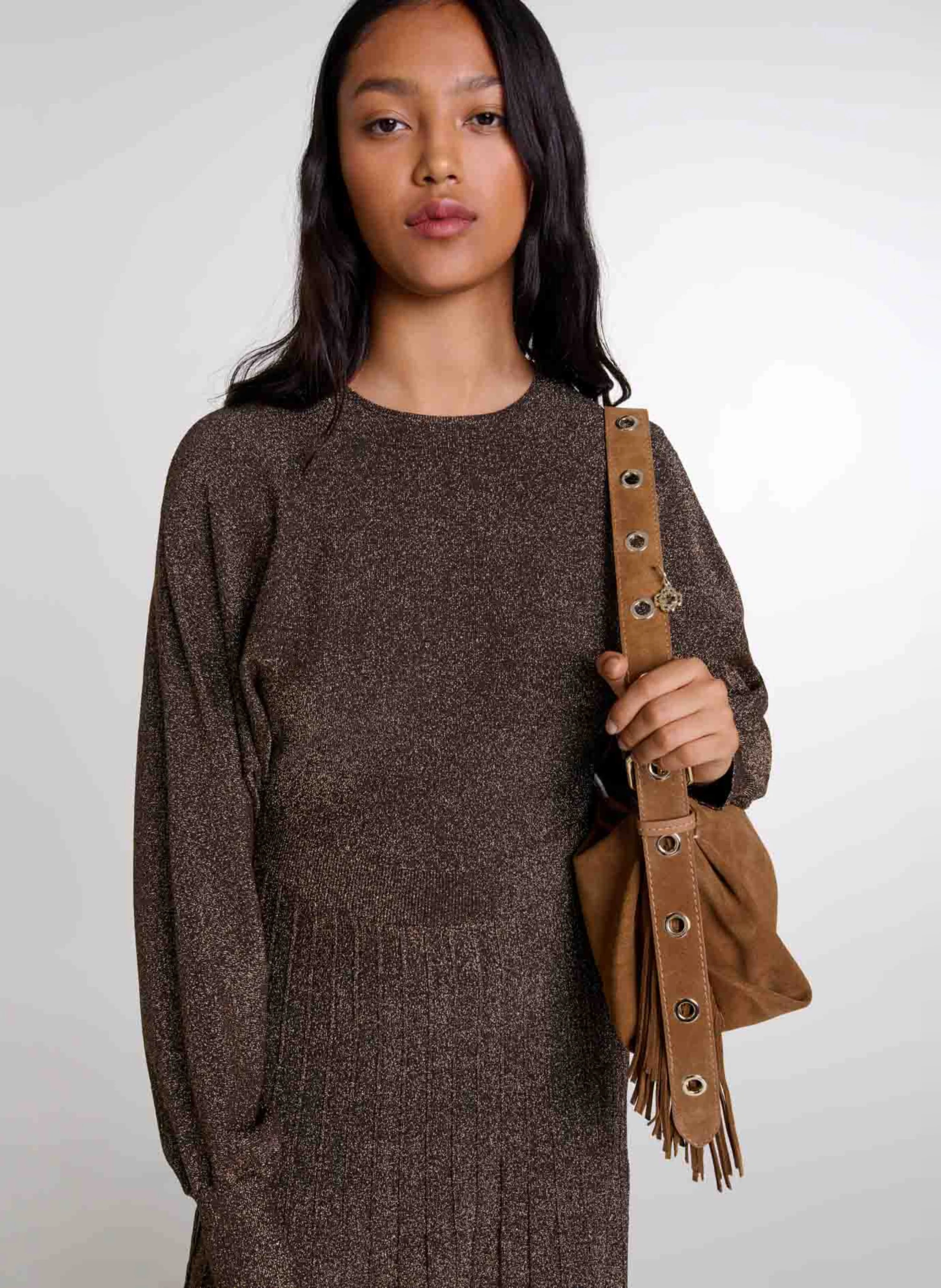 Robe longue col rond scintillante | Doré