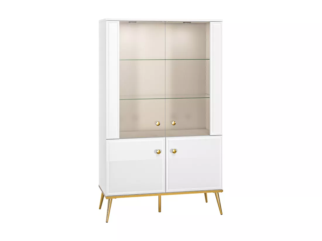 Vitrine haute - 4 porte - blanc avec pieds dorés - DARRBY