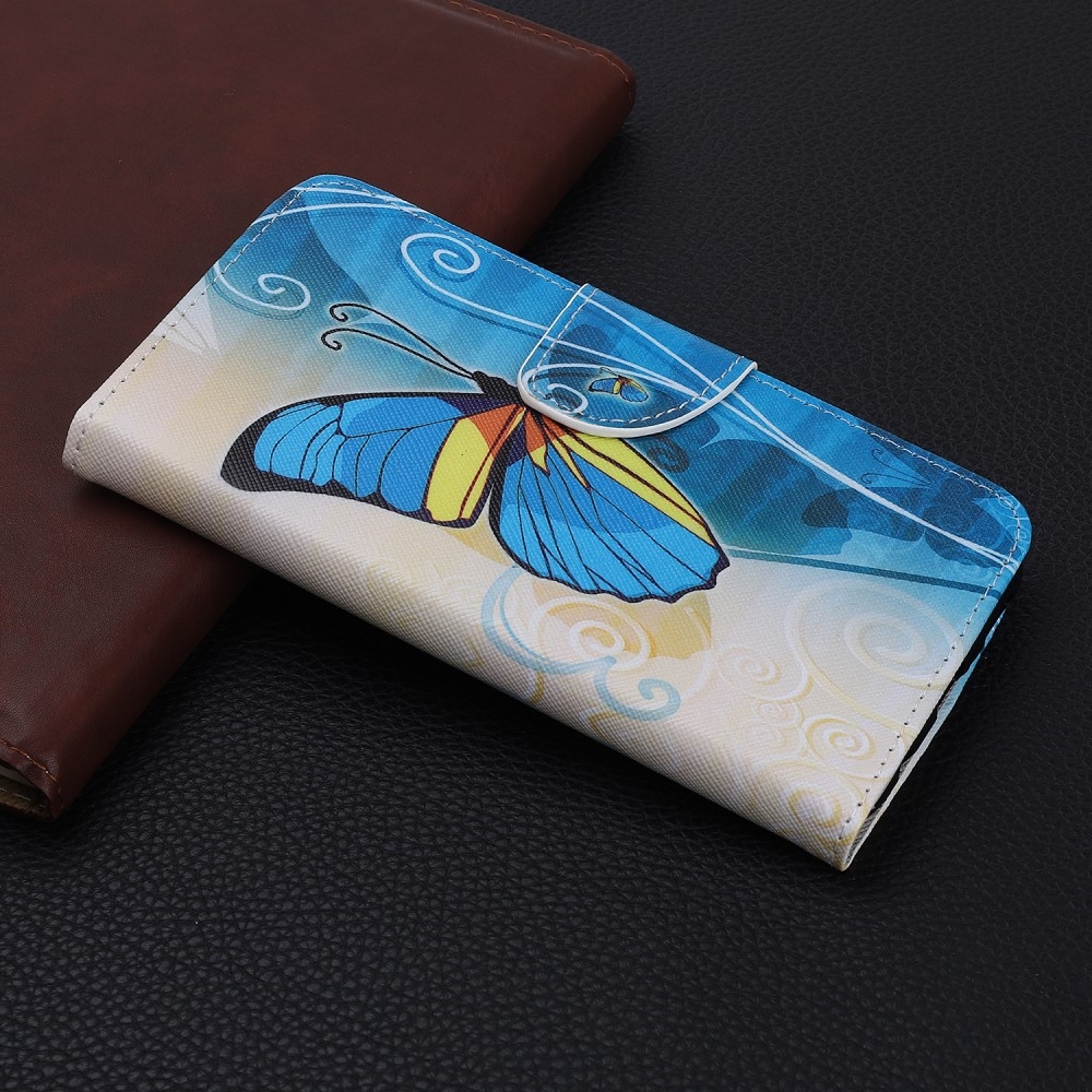 iPhone 13 Pro Leder Tasche mit Kartenfach Schmetterling - Blau