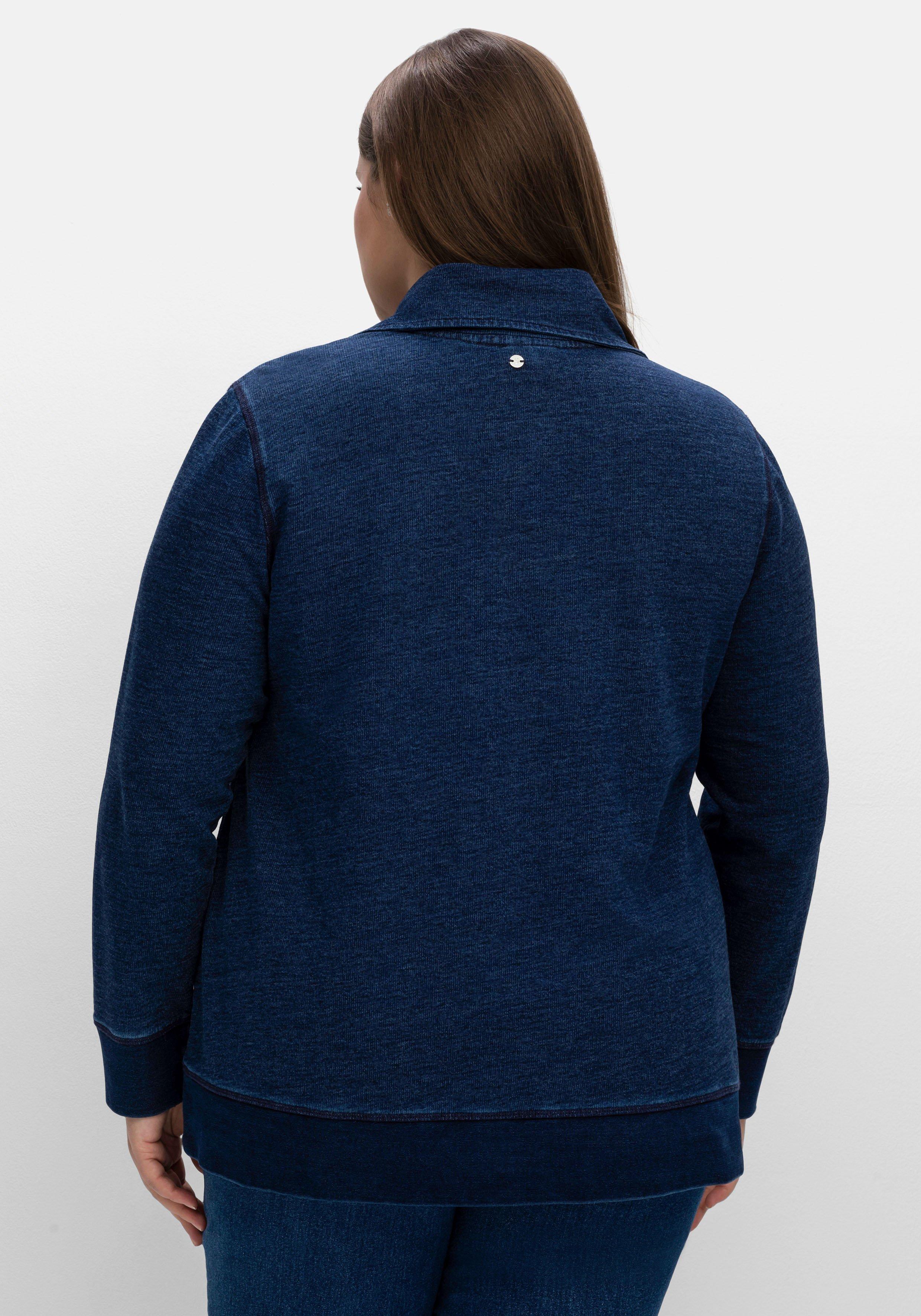 Sweatshirt mit Troyerkragen, im Denim-Look