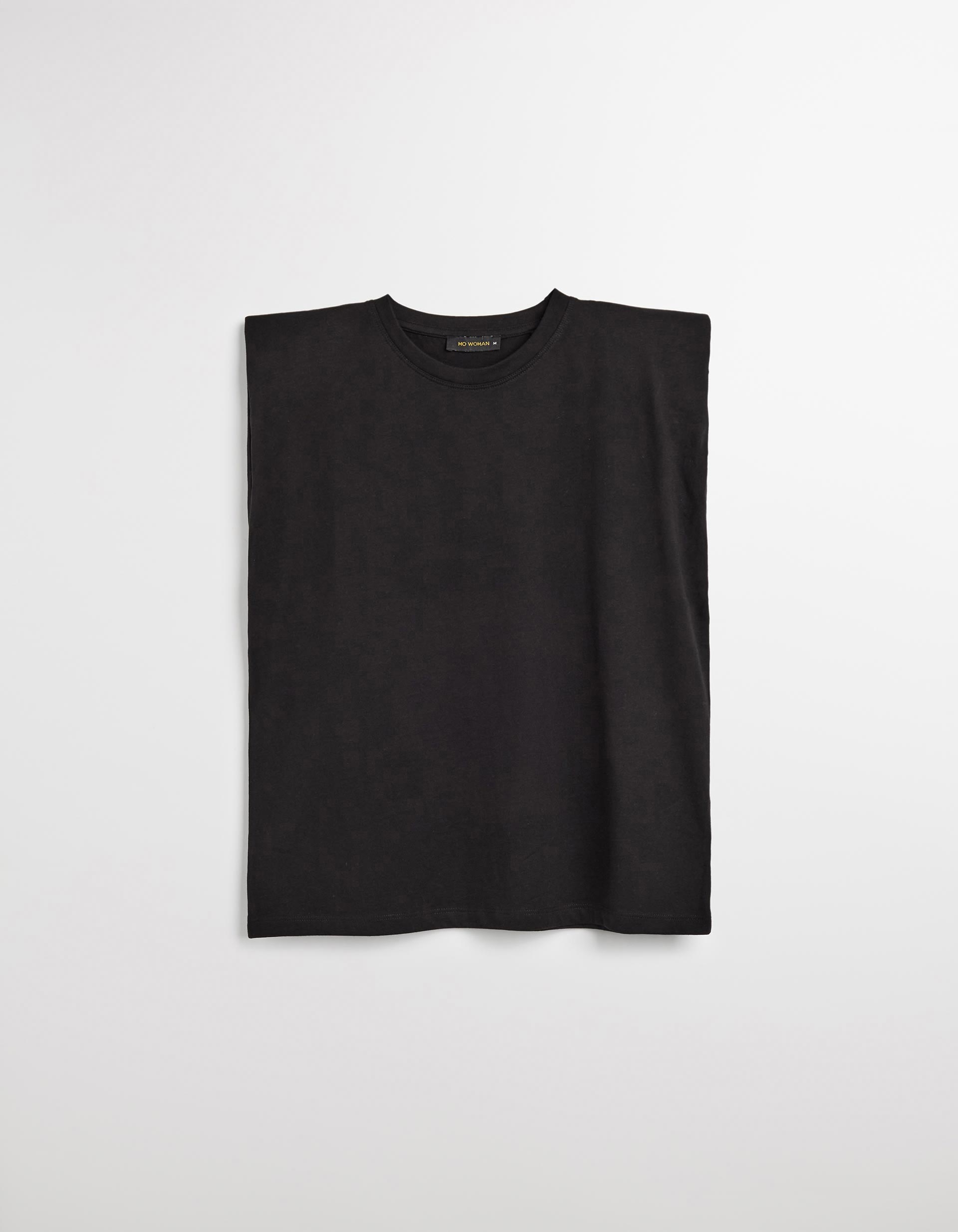 T-shirt com Ombreiras, Mulher, Preto