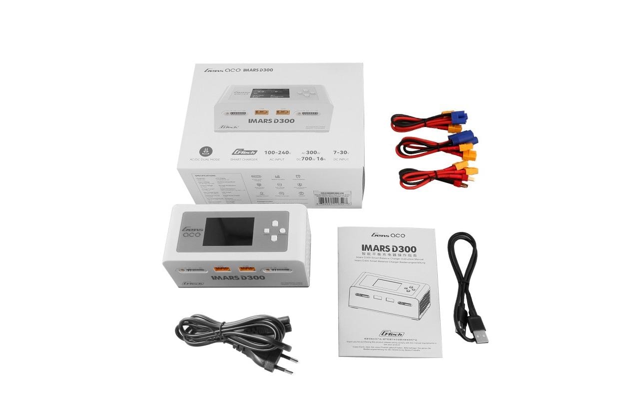Dual-Ladegerät IMARS D300 AC/DC 1-6S, G-Tech, Weiss<br>Universelles Modellbau-Ladegerät mit zwei Ausgängen für LiPo, LiHV, LiFE und NIMH Akkus